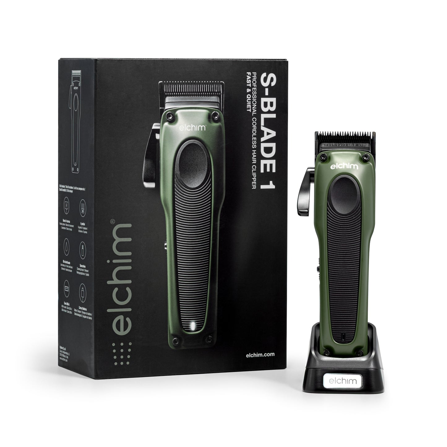 Elchim Cordless Hair Clipper S-Blade 1 Professional Cord DLC + Titanium Fade Blade,